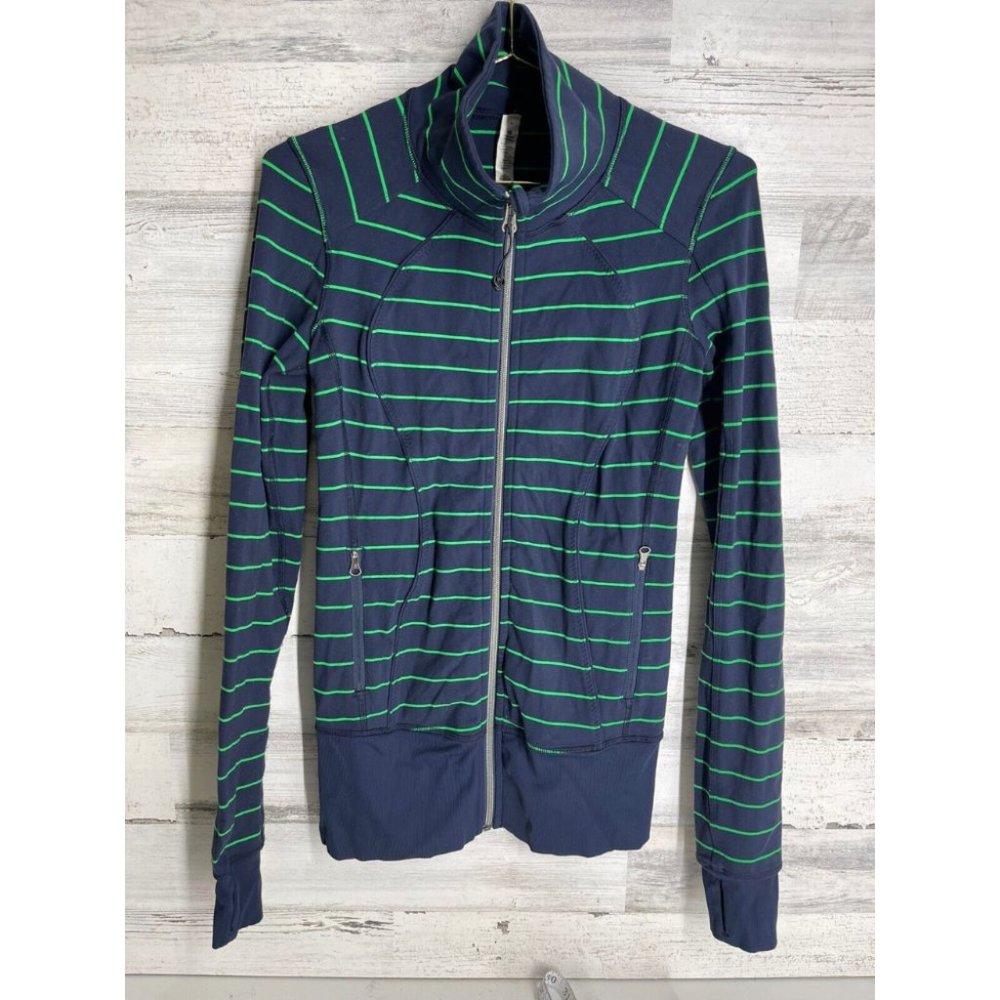 Lululemon Jacket Women 4 Blue Striped Long Sleeve Full Zip Up Pockets Athleisure